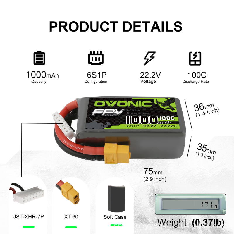 2 Baterias LiPo OVONIC 1000mAh - Drone Power Bank avaliação e preço